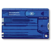 Швейцарская карточка Victorinox SwissCard Quattro, 13 функций, корпус из синего полупрозрачного пластика Швейцарская карточка Victorinox SwissCard Quattro, 13 функций, корпус из синего полупрозрачного пластика